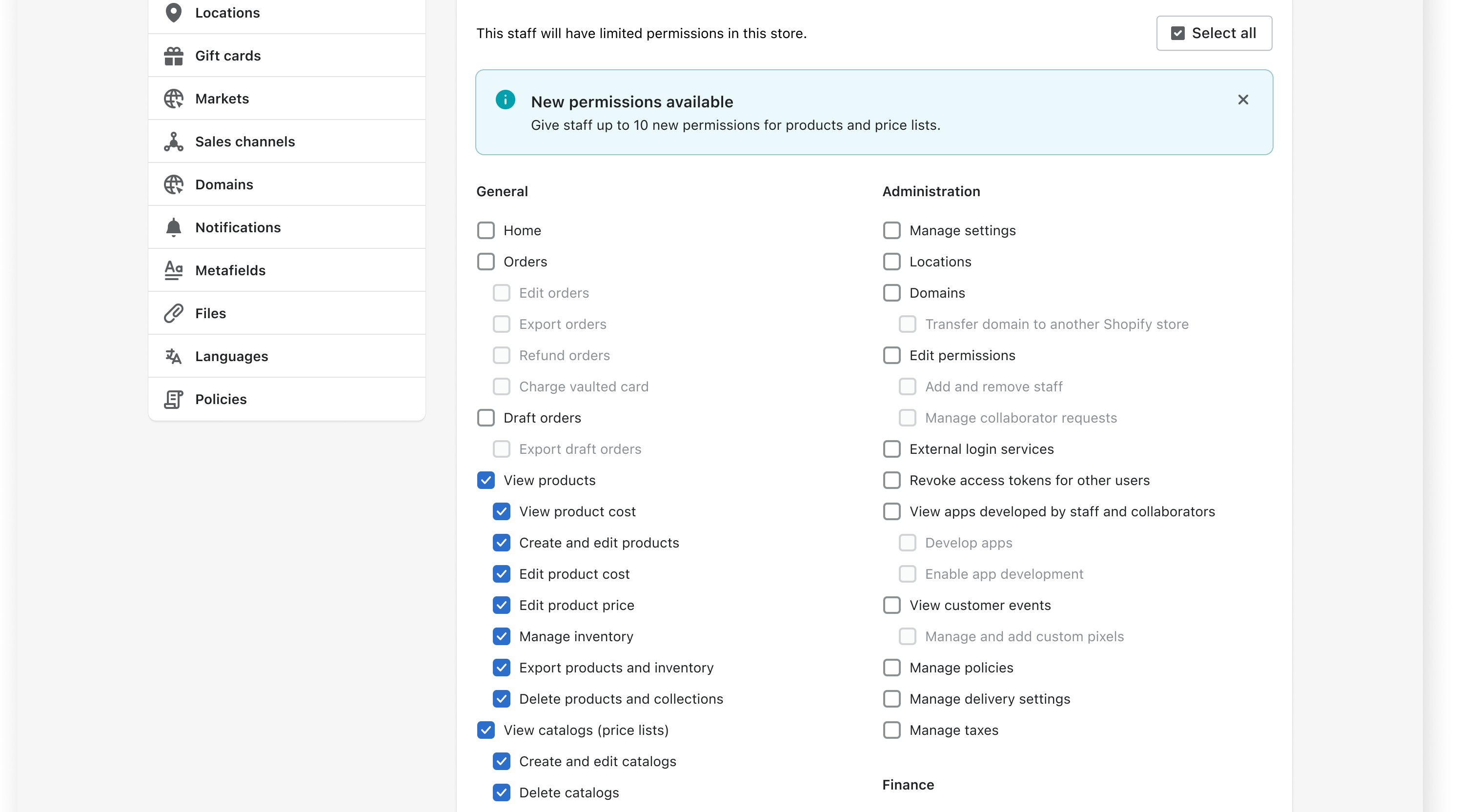 New Shopify product permissions 