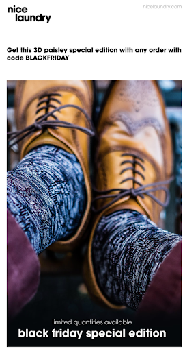 A close up of a pair of brown boots, with Black Friday offer announcement at the bottom of the email