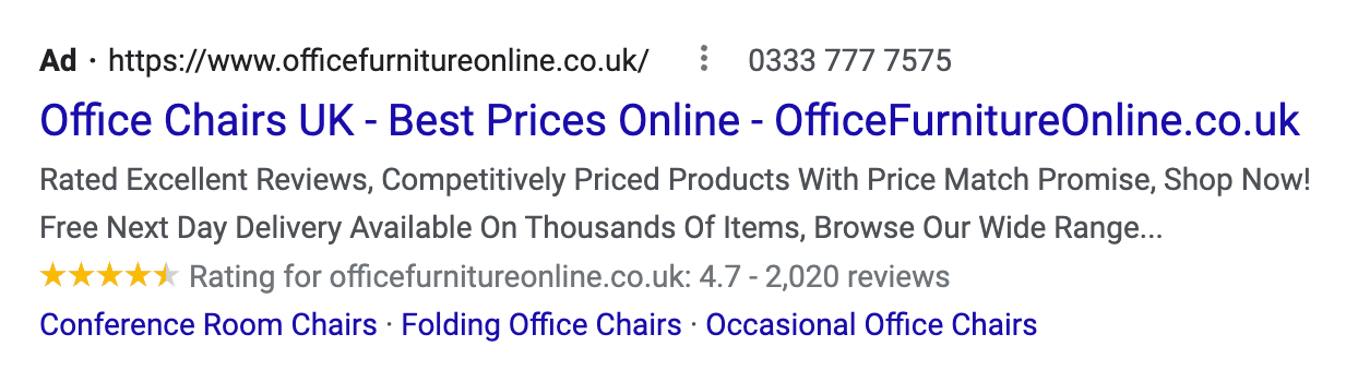 Office Furniture Online Google ad