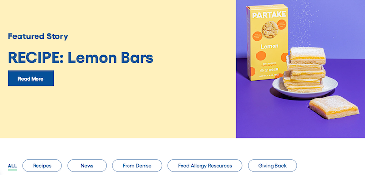 Partake Foods blog homepage