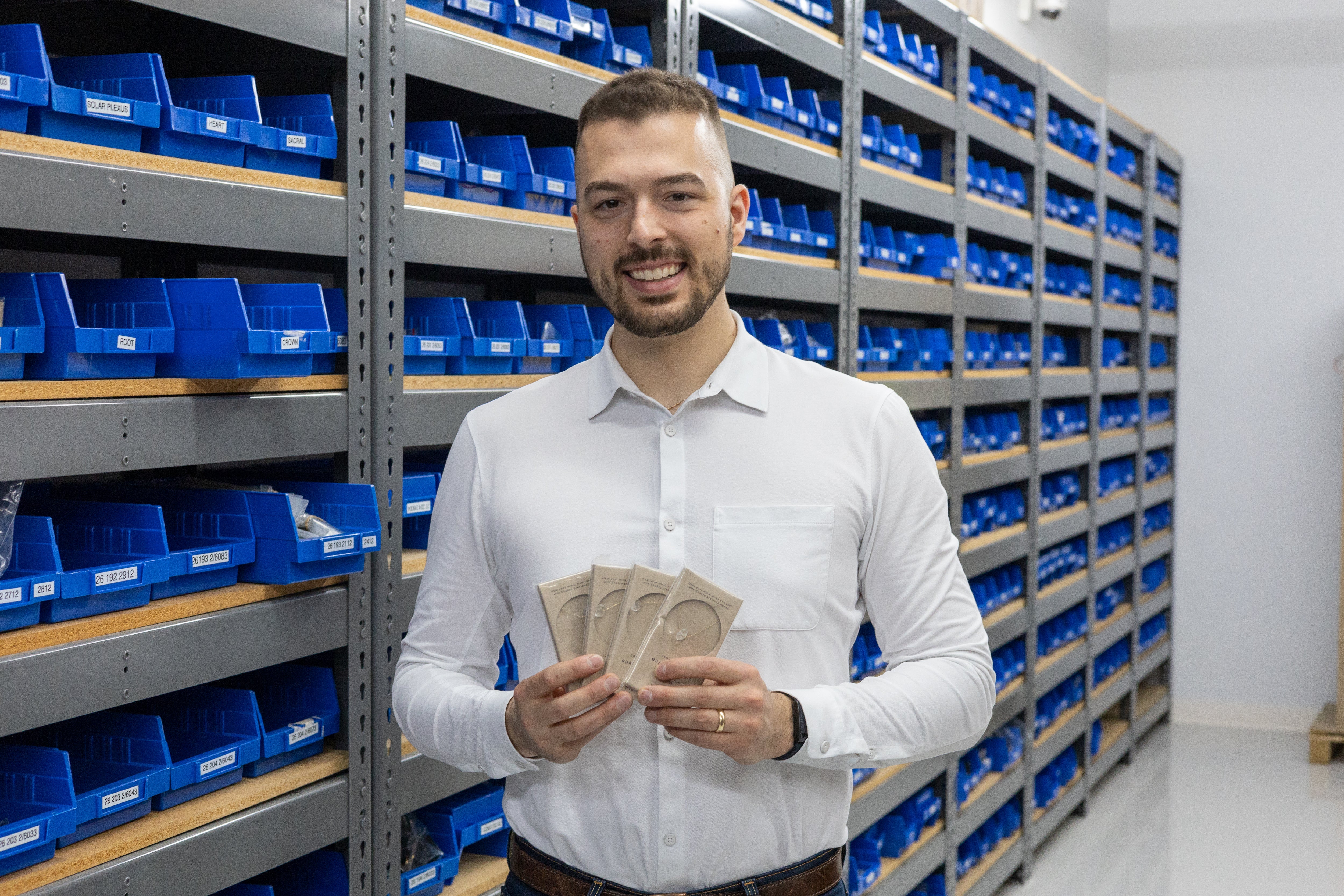 Simon Paquin, Director of Digital Marketing, in the Pilgrim warehouse.