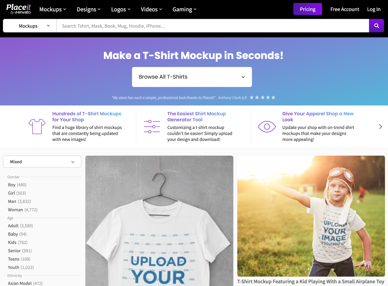 Place.it ist eine Website für kostenlose T-Shirt Mockups.