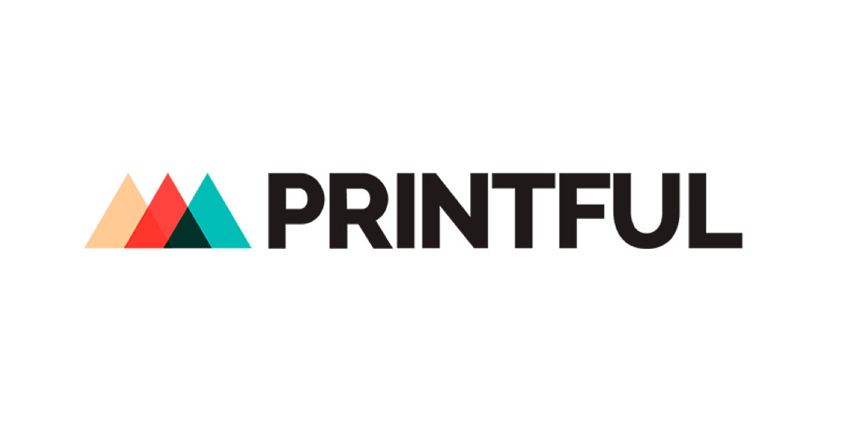 The logo of Printful, featuring three colored triangles that symbolize printing ink