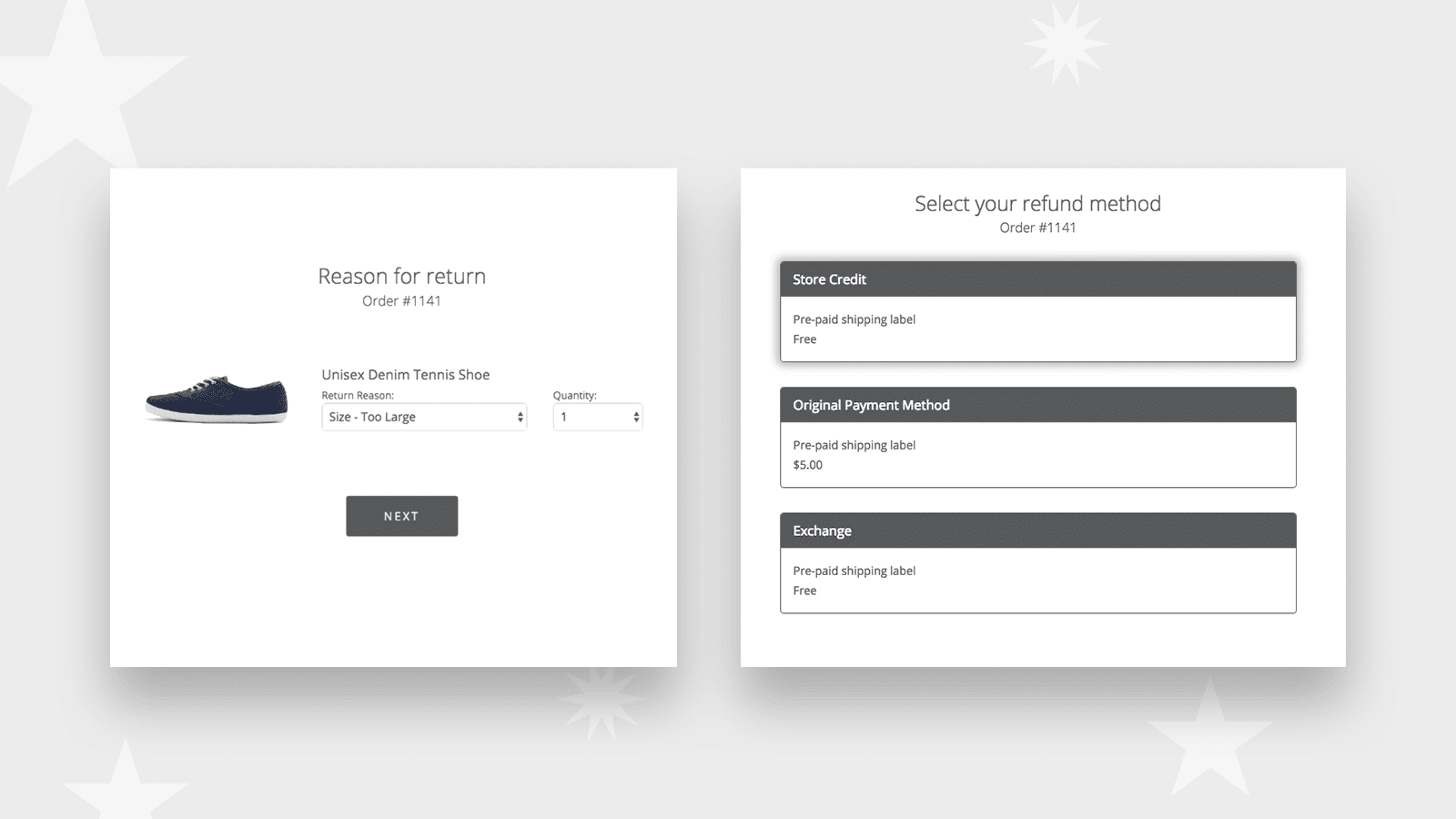 Example of returns for exchanging