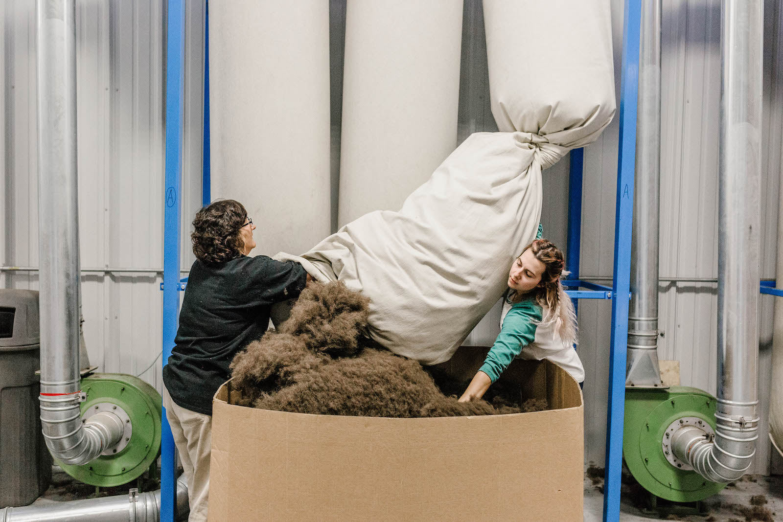 United By Blue employees harvest bison fiber to use as insulation in their apparel products.