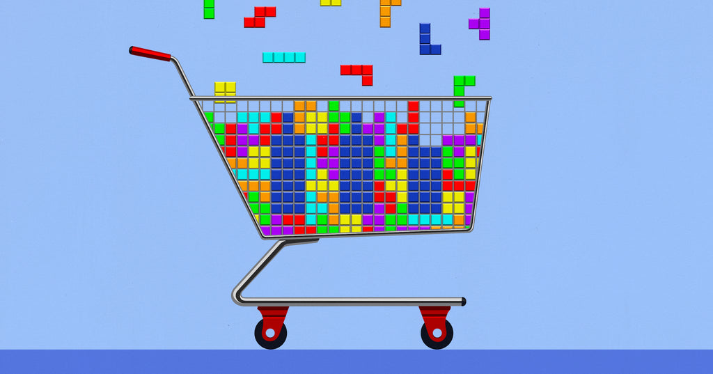 一幅彩色方形瓷砖的插图，装进购物车，代表产品市场适合ob欧宝娱乐app下载地址