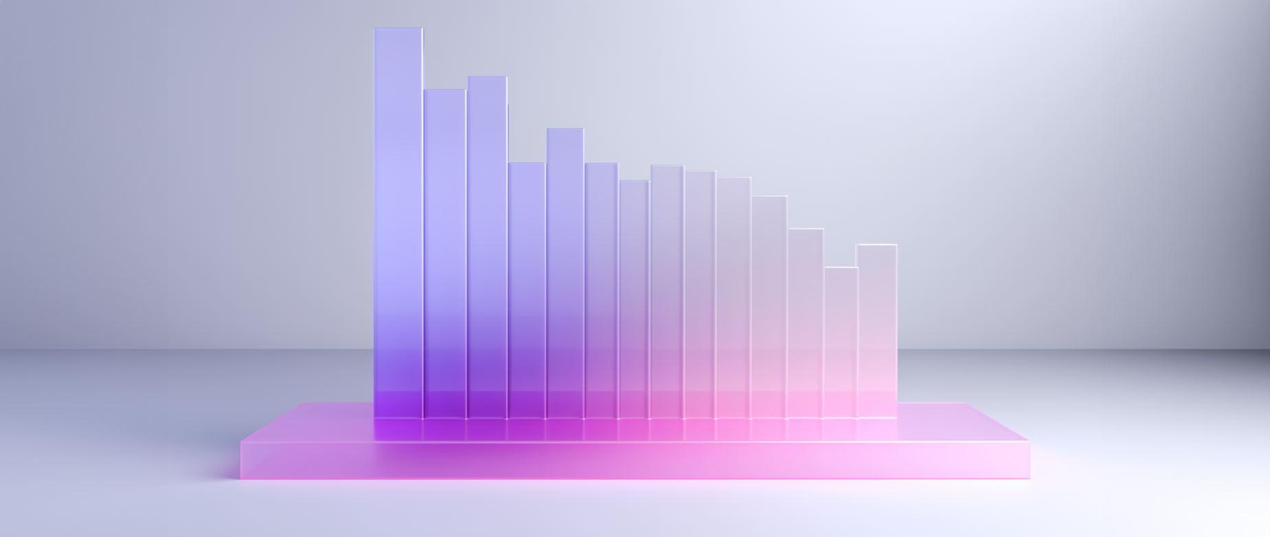 Declining bar graph with purple and pink coloring: SMART goals