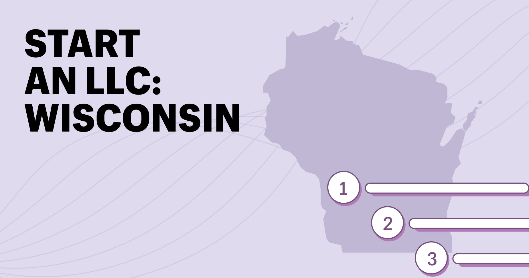 graphic shows the outline of the state of wisconsin. title reads "start an LLC wisconsin"