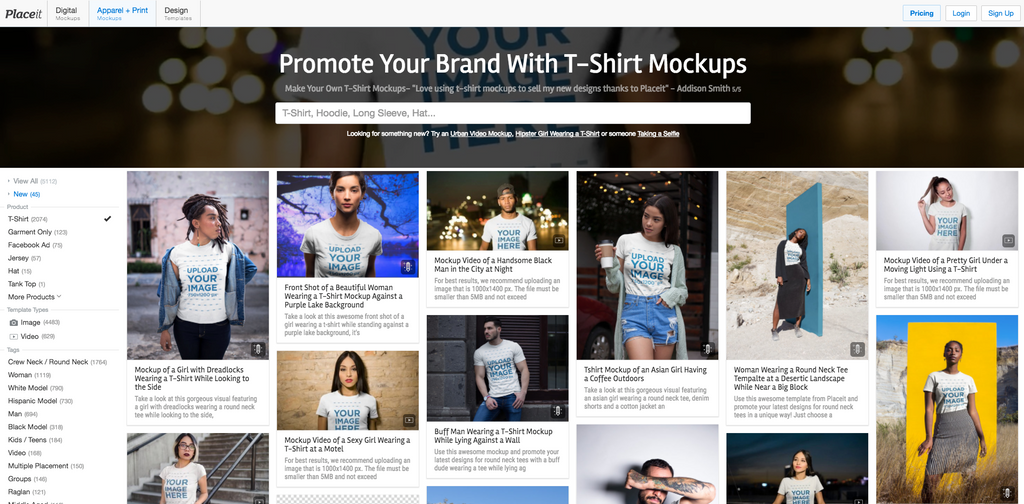 Place.it t-shirt templates and mockup generator