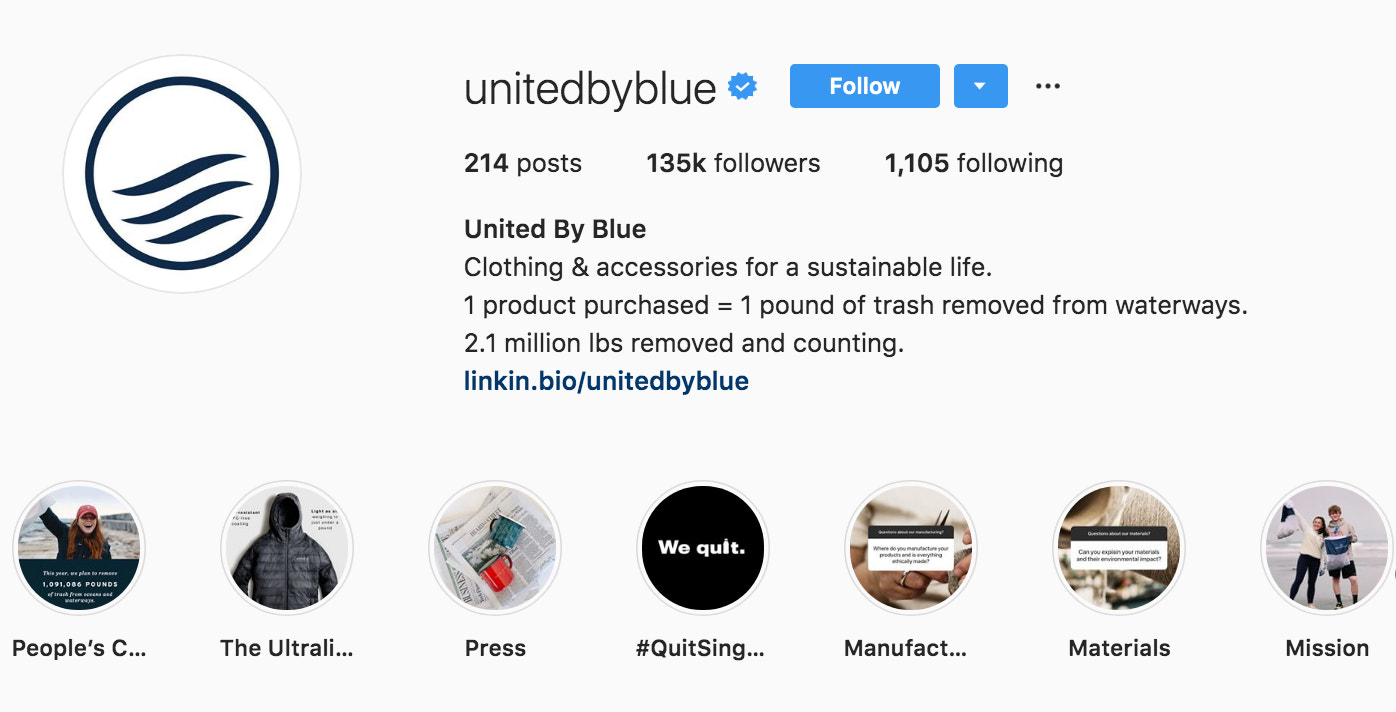 United By Blue Instagram Bio