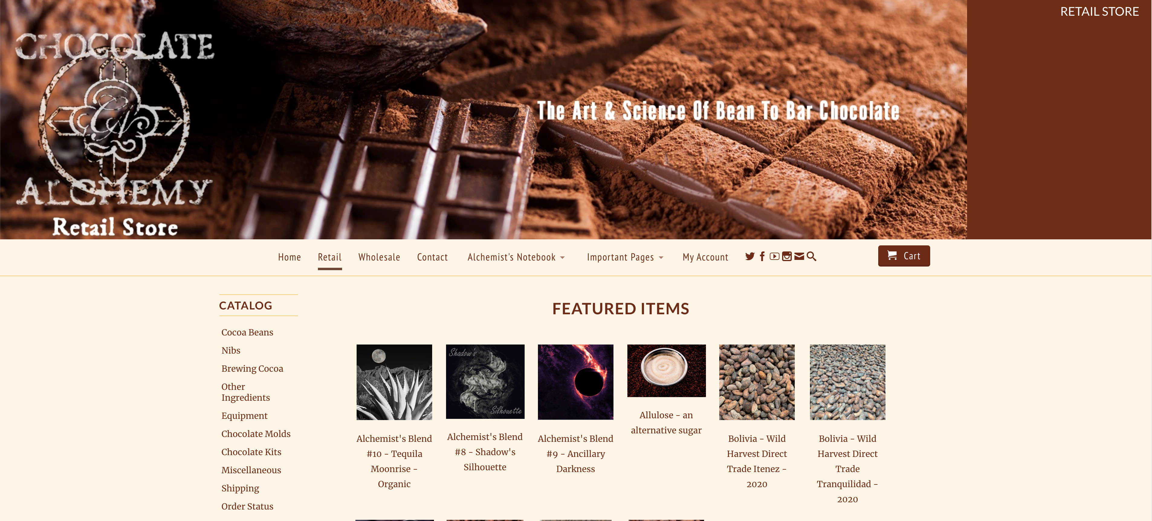 لقطة شاشة لمتجر Chocolate Alchemy عبر الإنترنت. 