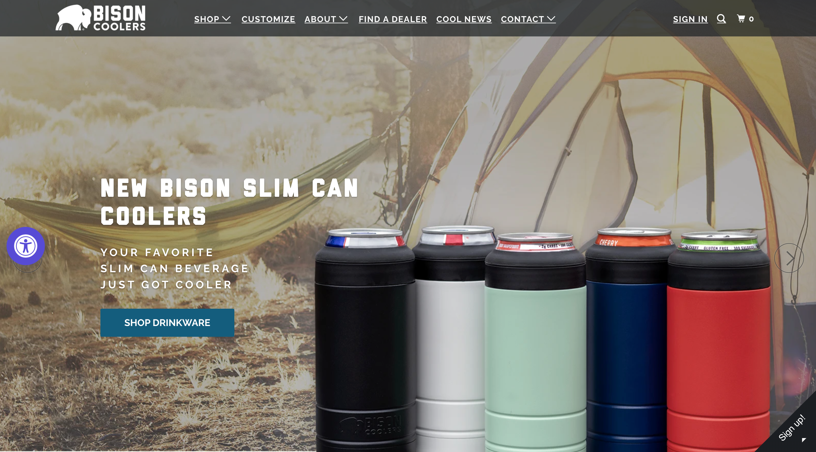 The homepage for Bison Cooler's focuses heavily on photography of their flagship products.