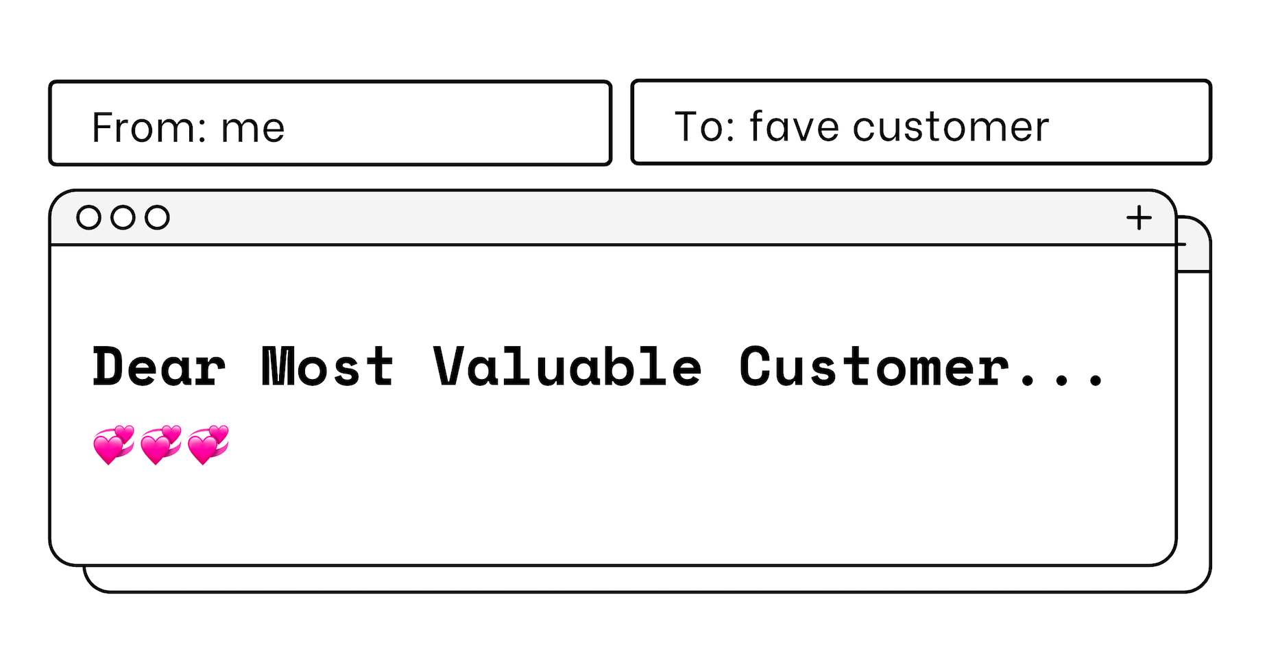 Digital window with "Dear Most Valuable Customer" text