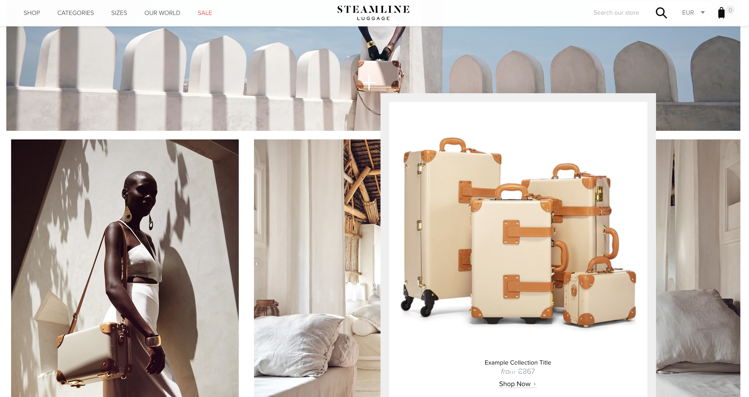 Screengrab of luggage brand Streamline's digital lookbook