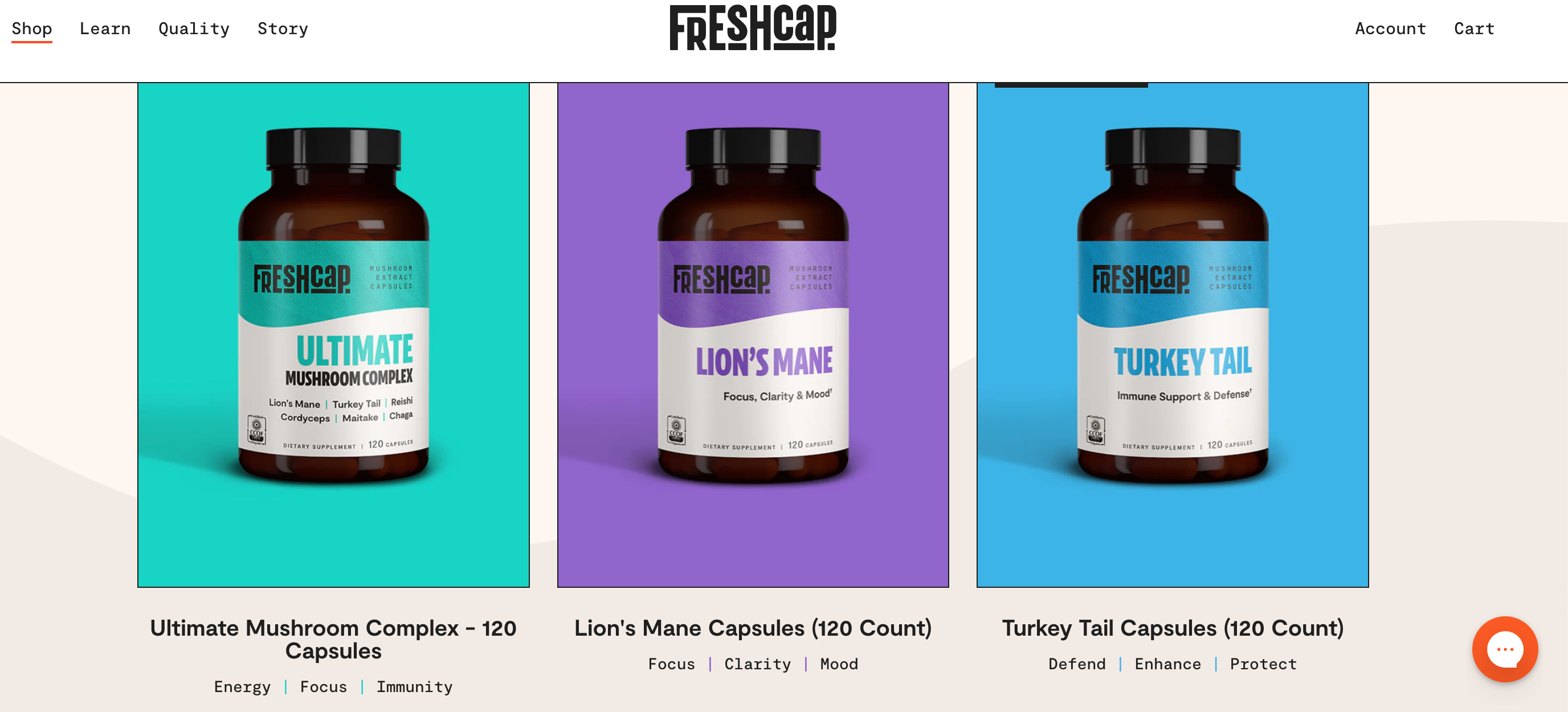 FreshCap’s website uses a carousel to show products and the benefits of eating them. 