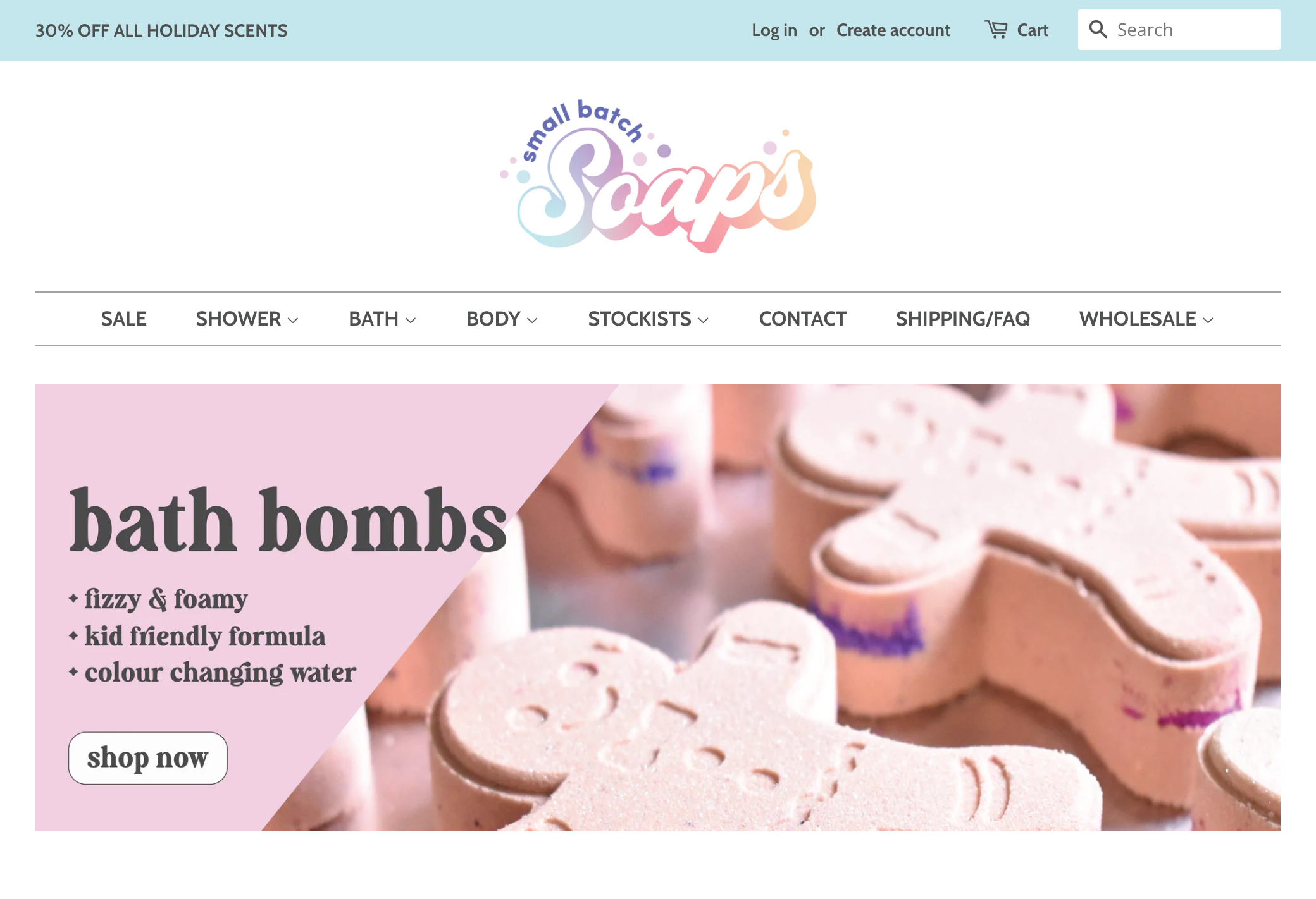 Screengrab of the homepage for Small Batch Soaps' website