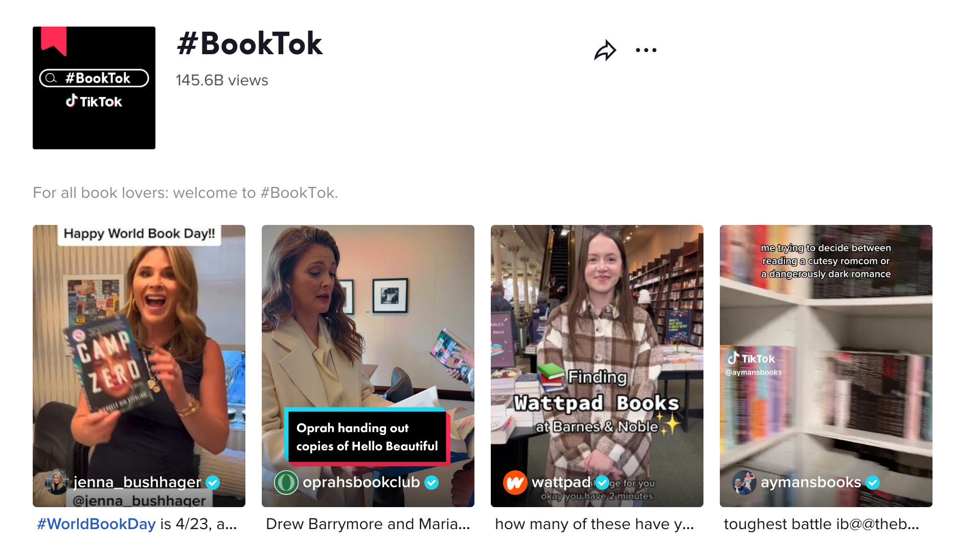 TikTok desktop version showing a page about the #Booktok subculture