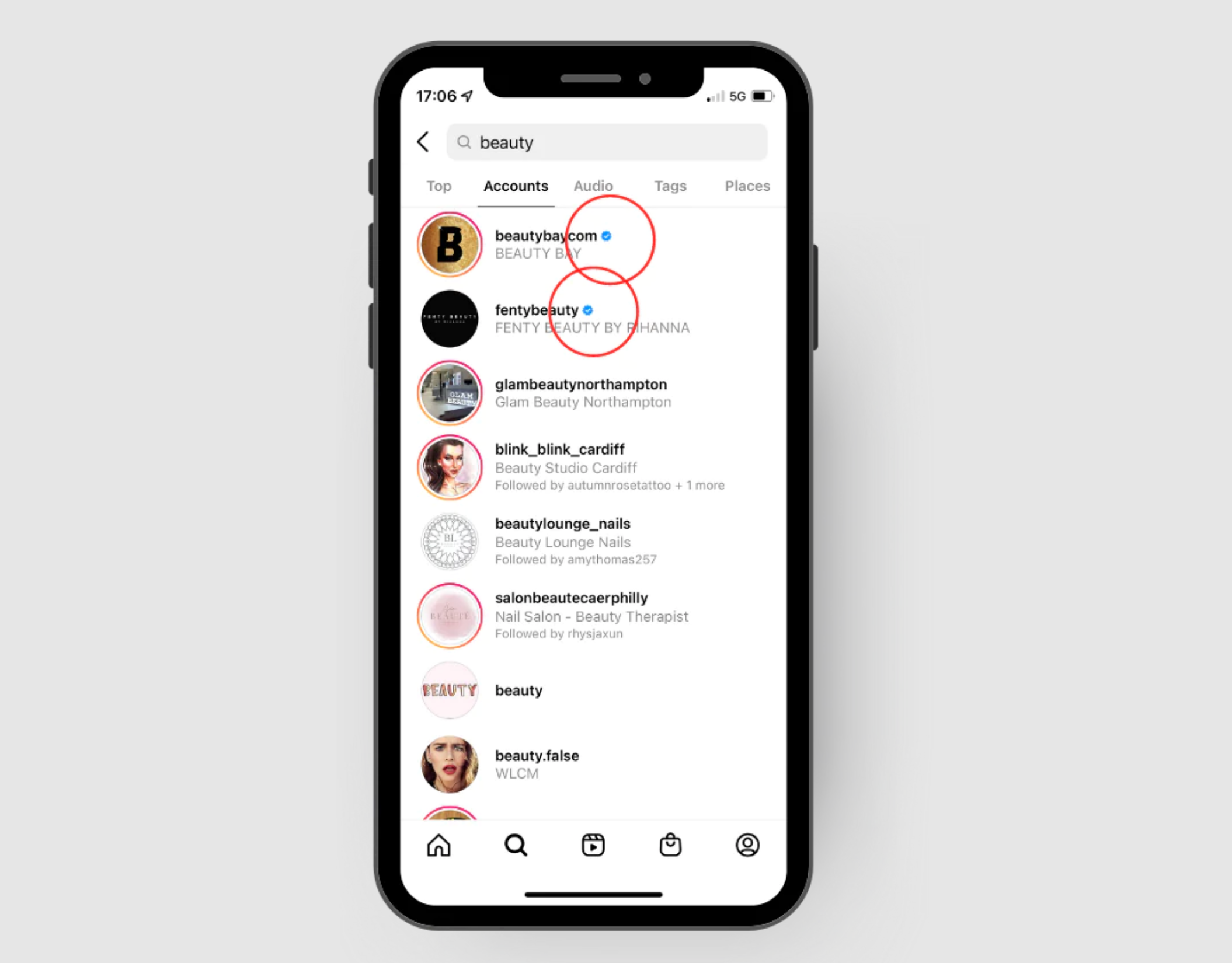 Verified Instagram accounts showing higher on search results