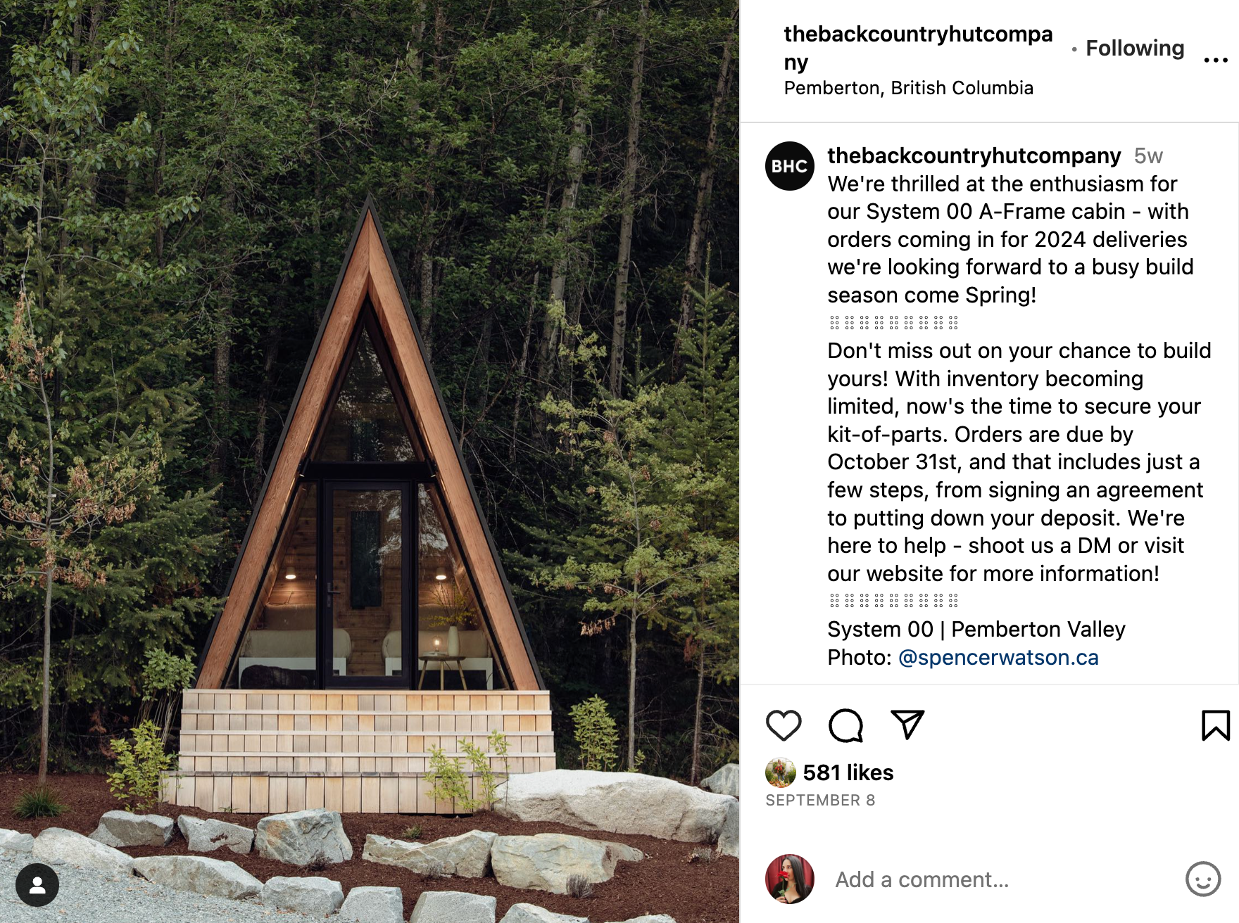 Backcountry Hut Company的Instagram页面