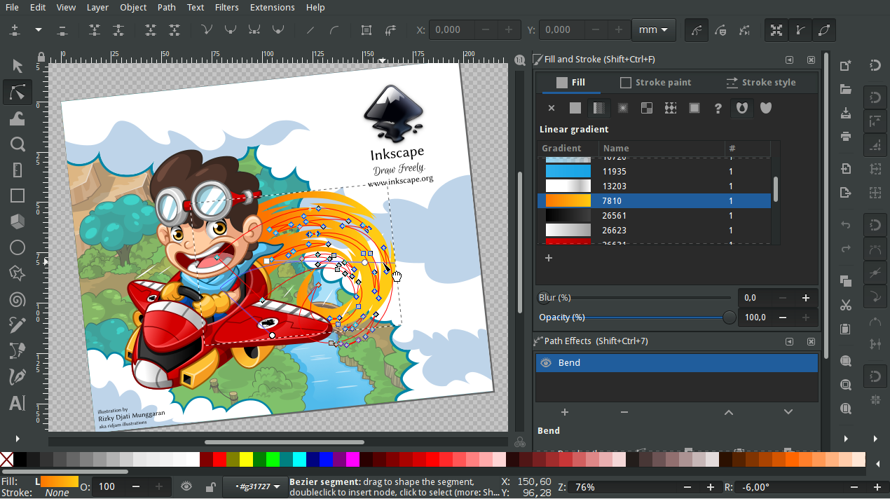 Inkscape software with illustration of boy flying airplane