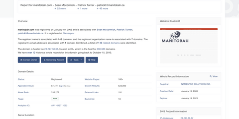 DomainIQ domain history for Manitobah.com.