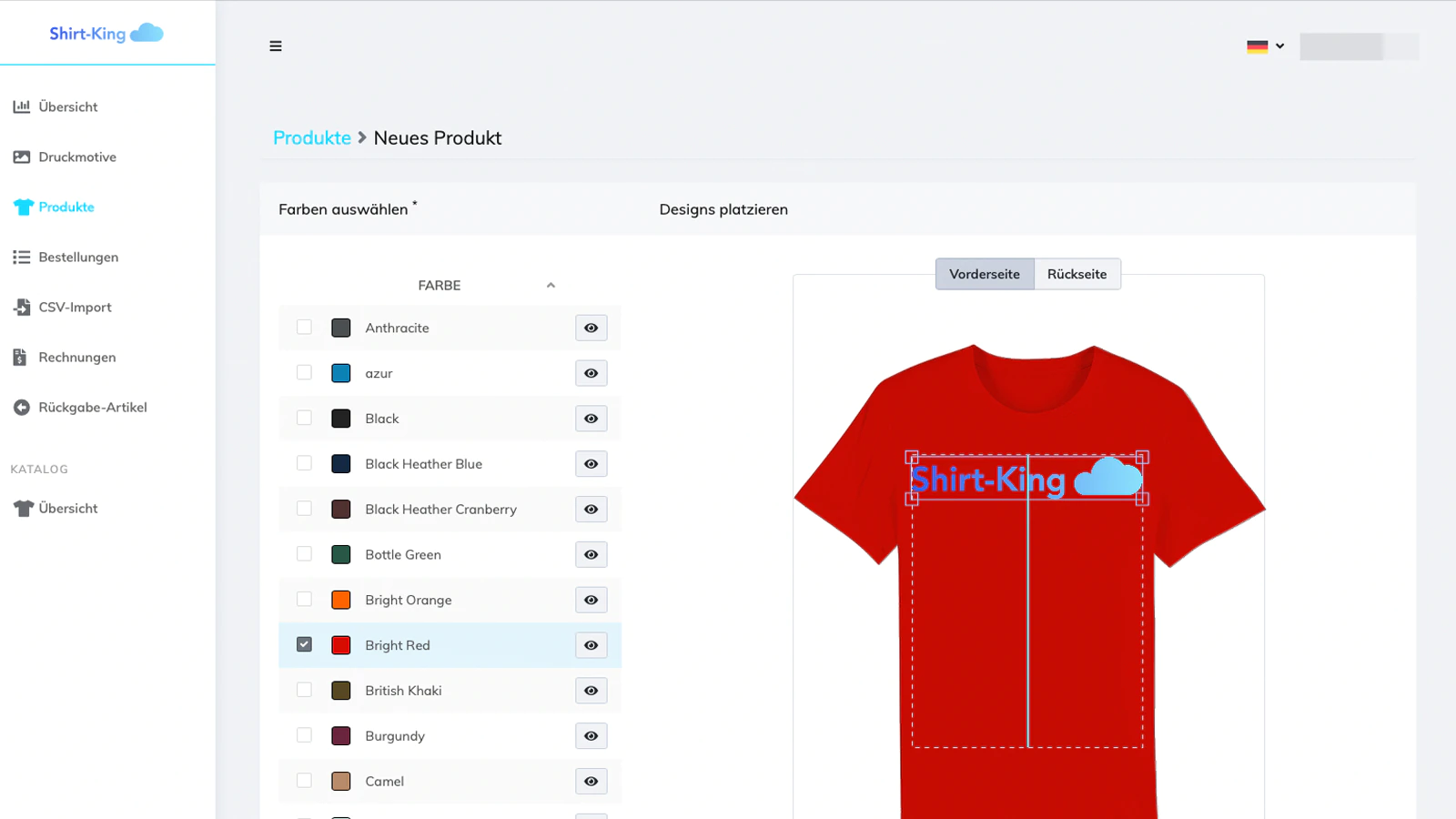 Screenshot of Shirt-King Shopify app