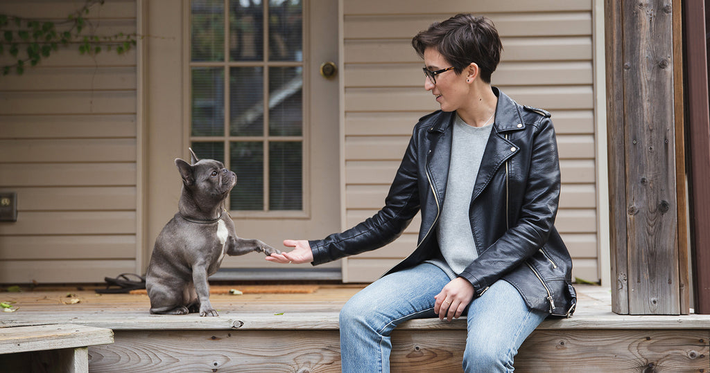 Liz Bertorelli, founder of LGBTQ apparel brand Passionfruit, and her dog