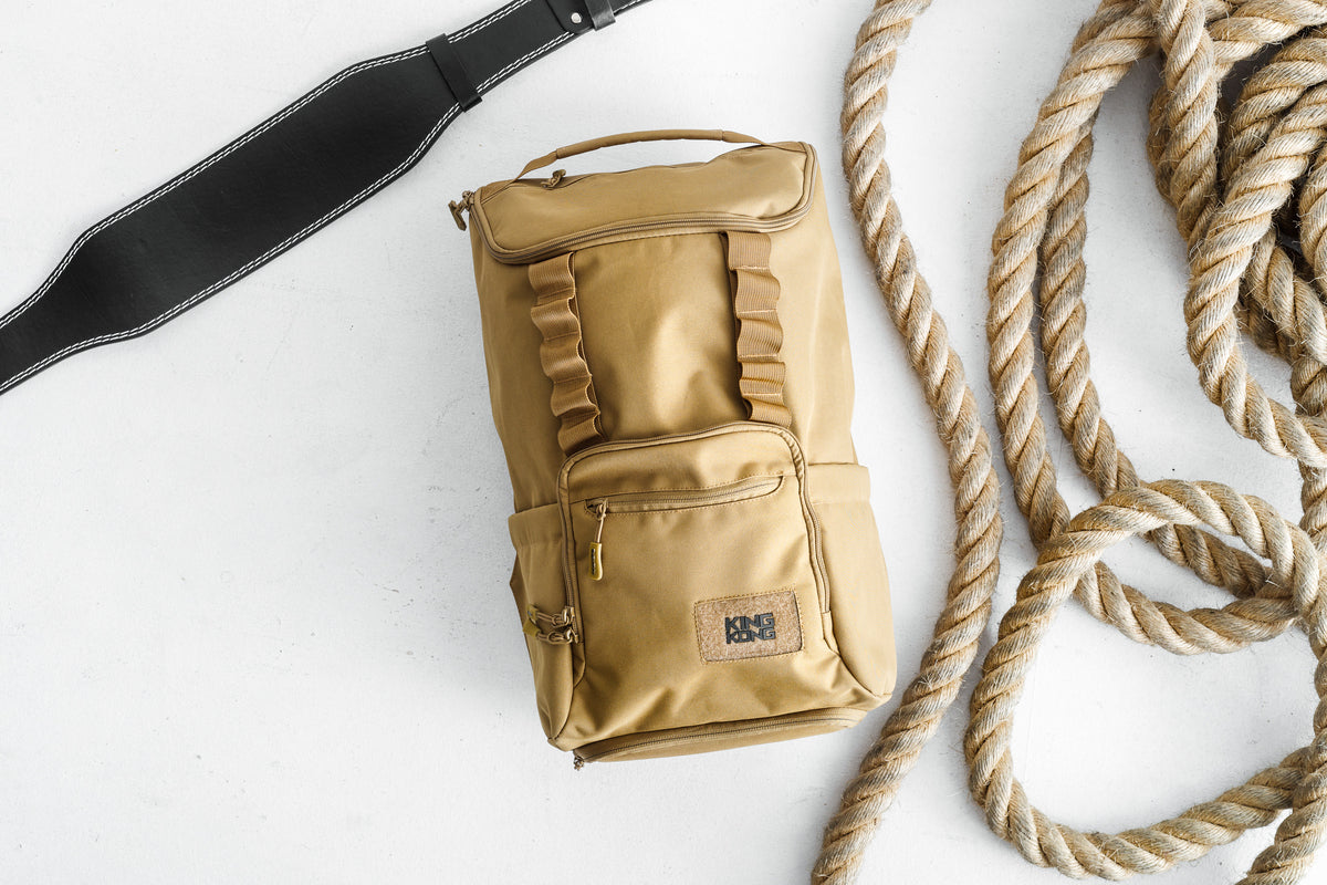 A tan-colored backpack by King Kong Apparel. 