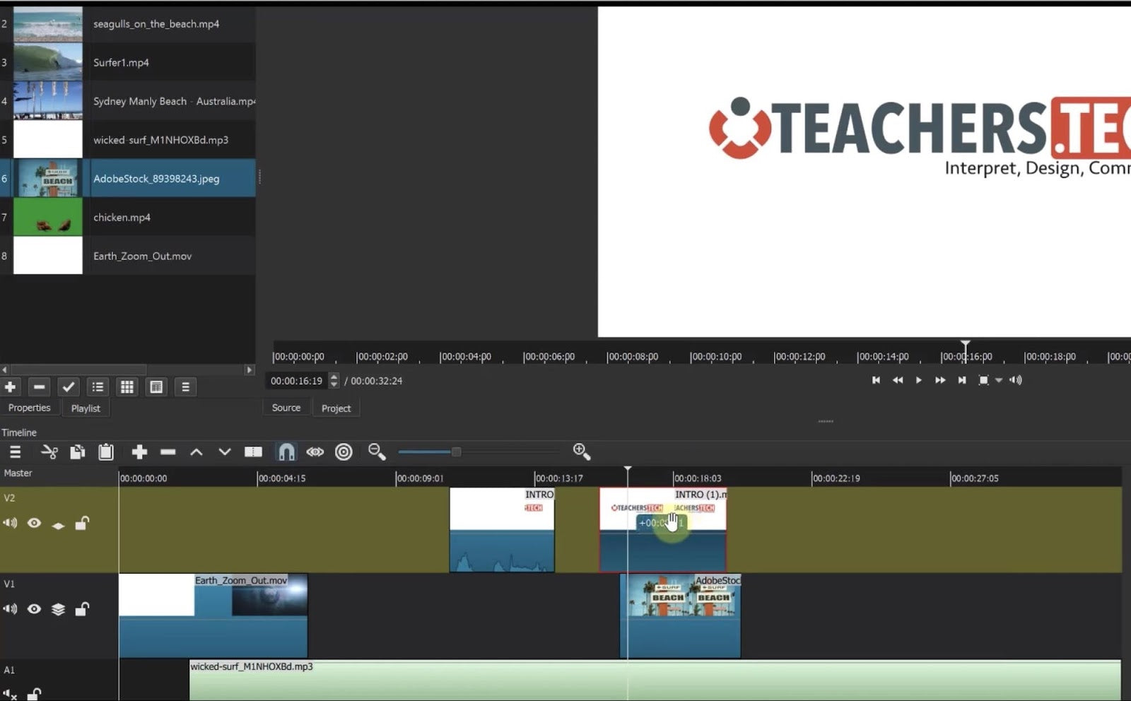 Shotcut video editing software dashboard