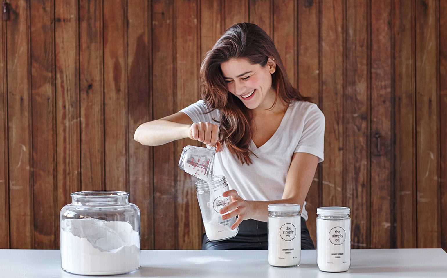 Lauren Singer with laundry soap under her brand Simply Co. made from three organic ingredients. 