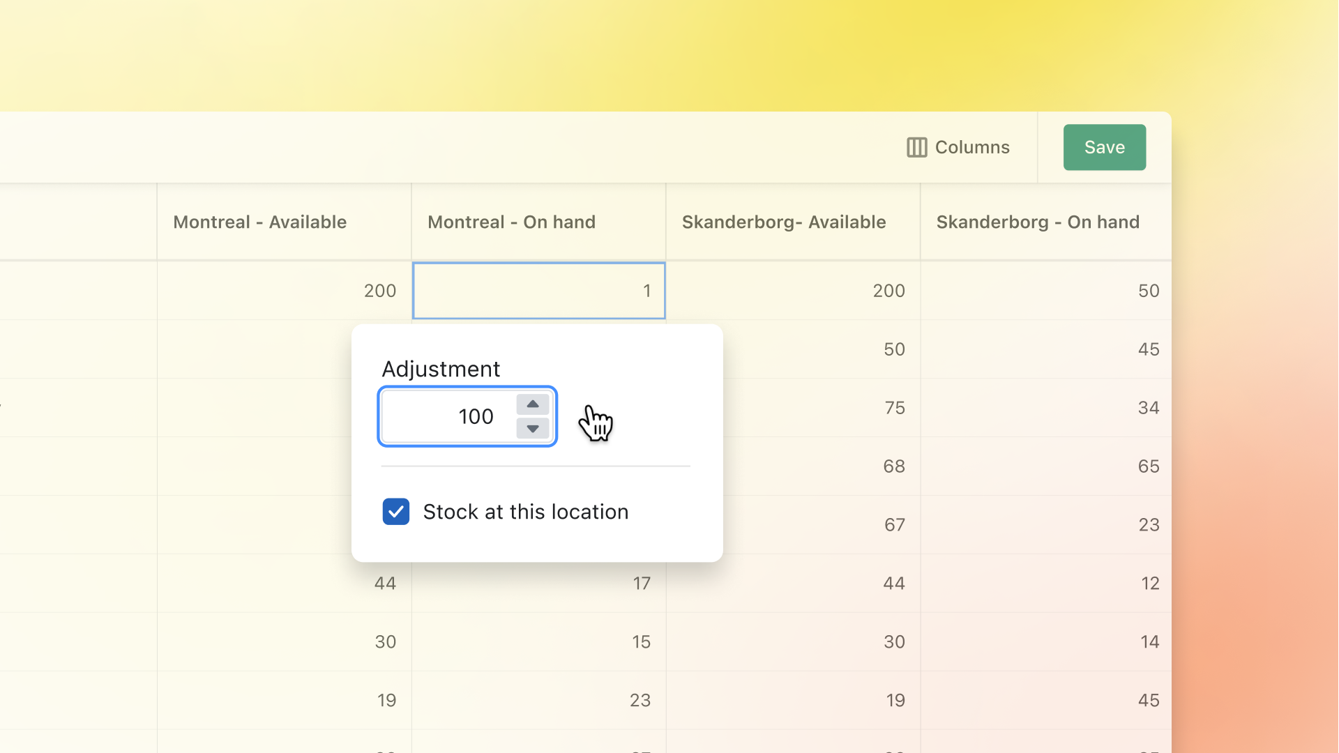 user updating inventory quantity with bulk editor