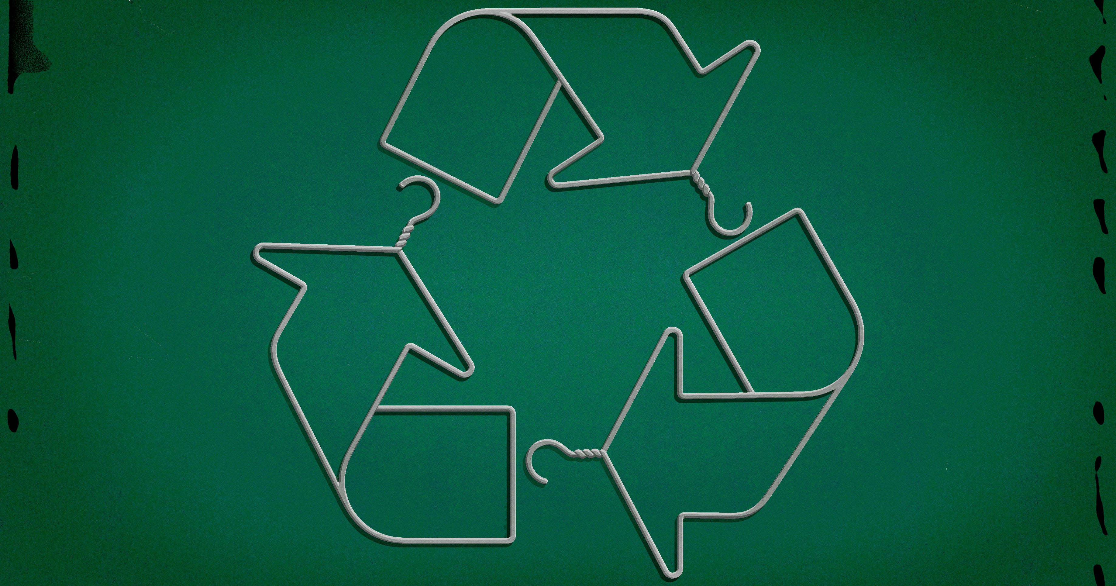 Illustration of three clothing hangers shaped like the recycling symbol