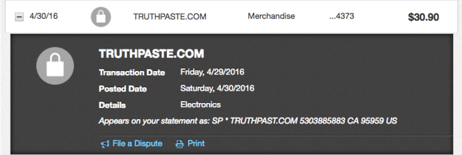 Screenshot of TrusthPaste merchant description