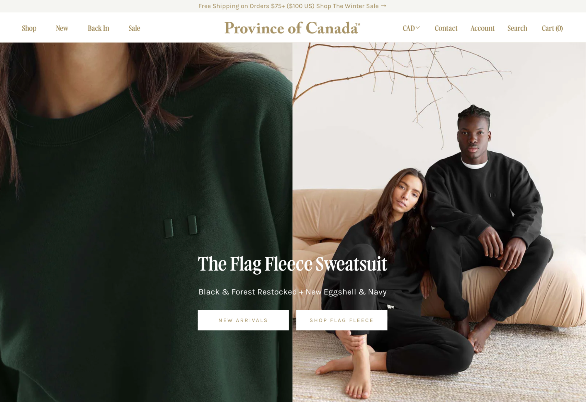 CRO example from merchant Province of Canada featuring hero images and a simple call to action.