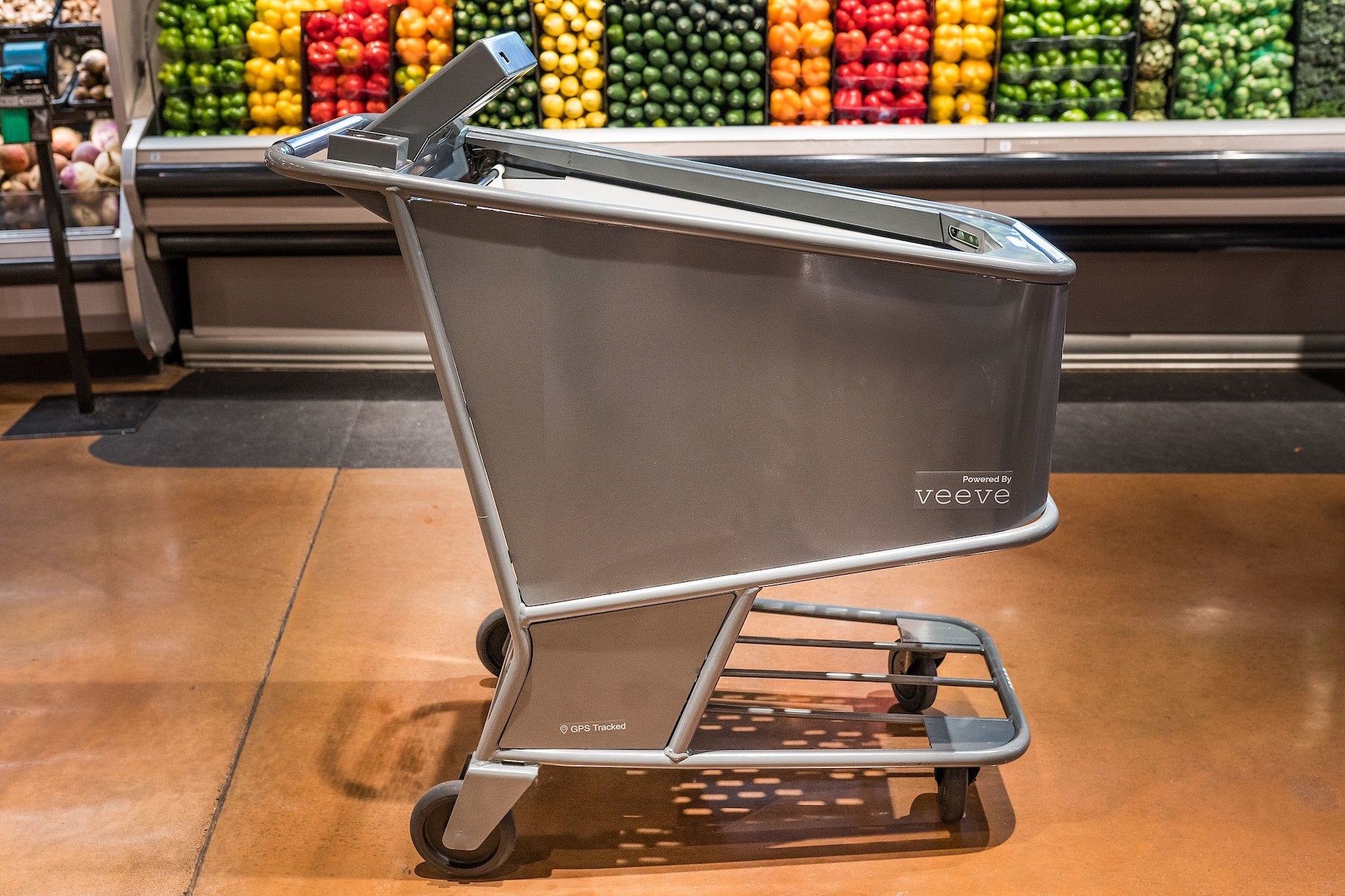 Veeve AI powered shopping cart pictured in a grocery store