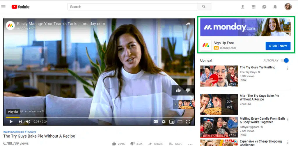 YouTube display ad example