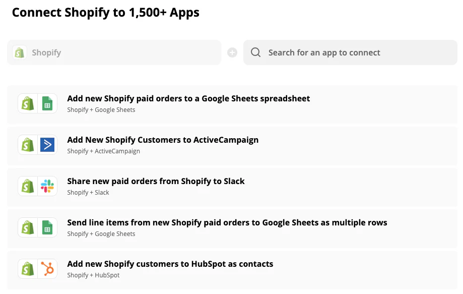 Integrazioni di Zapier per Shopify