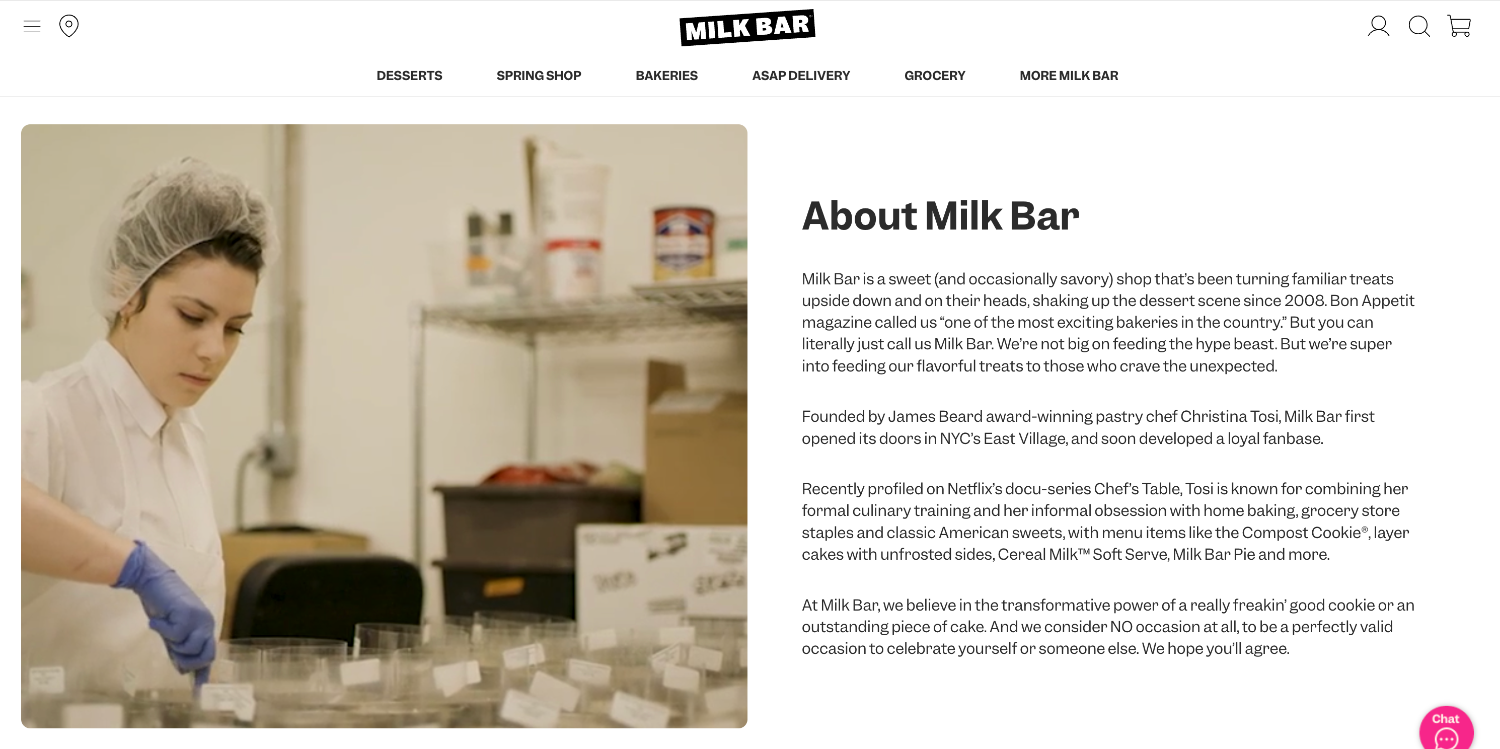 About Us page for brand Milk Bar