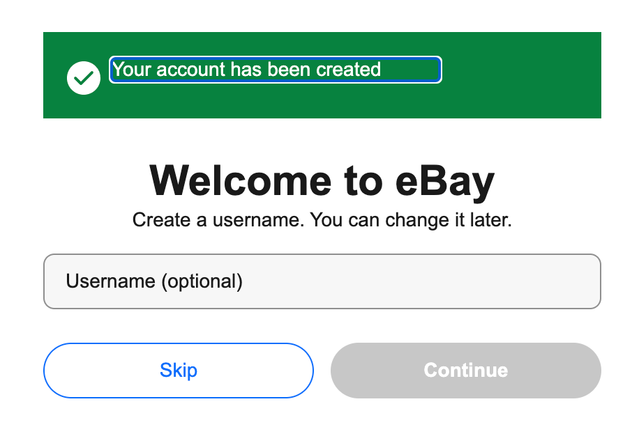 EBay business username interface.