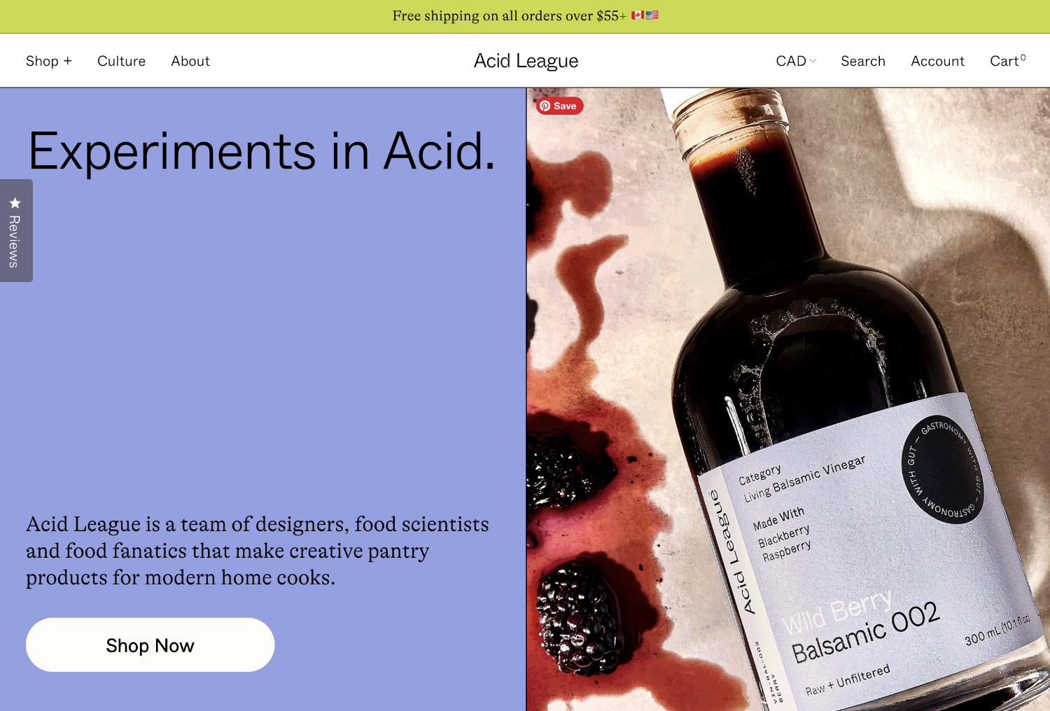 Ecommerce website page for Acid League