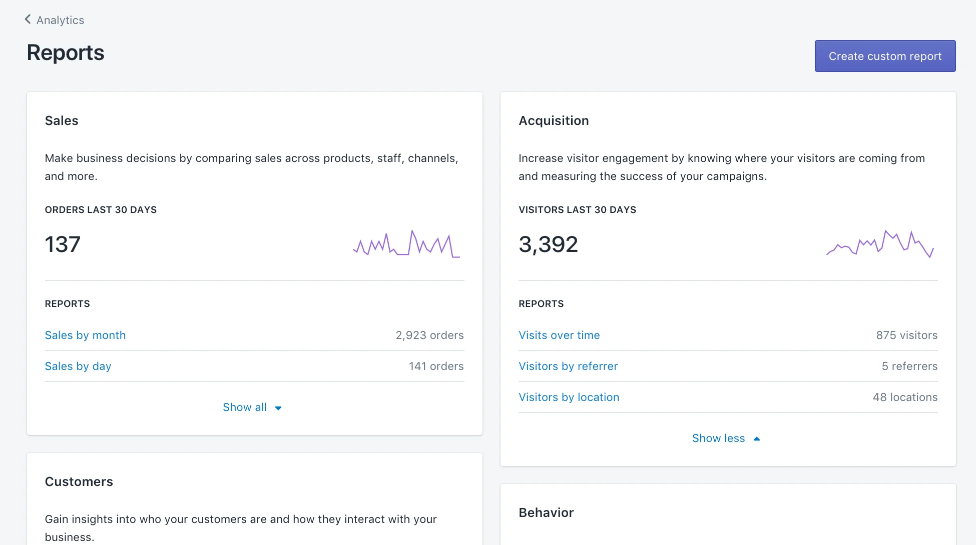 Acquisition reports in shopify