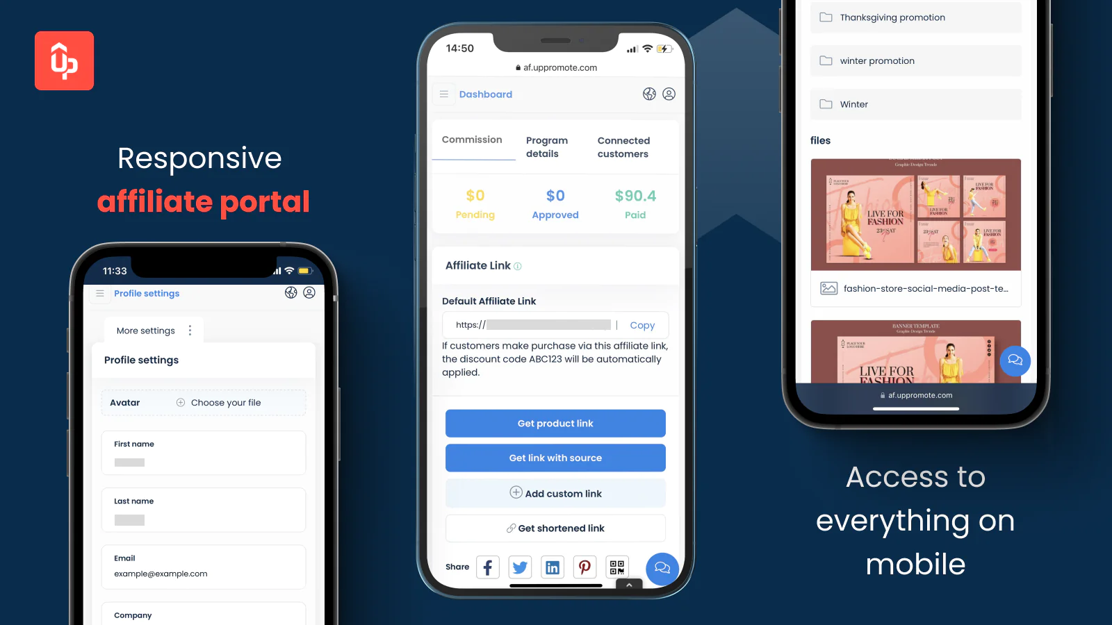 UpPromote's affiliate program with mobile accessibility.