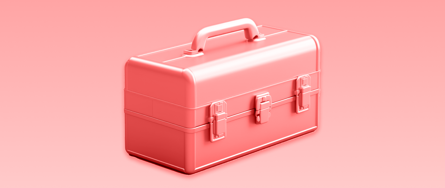 A pink toolbox on a light pink background.