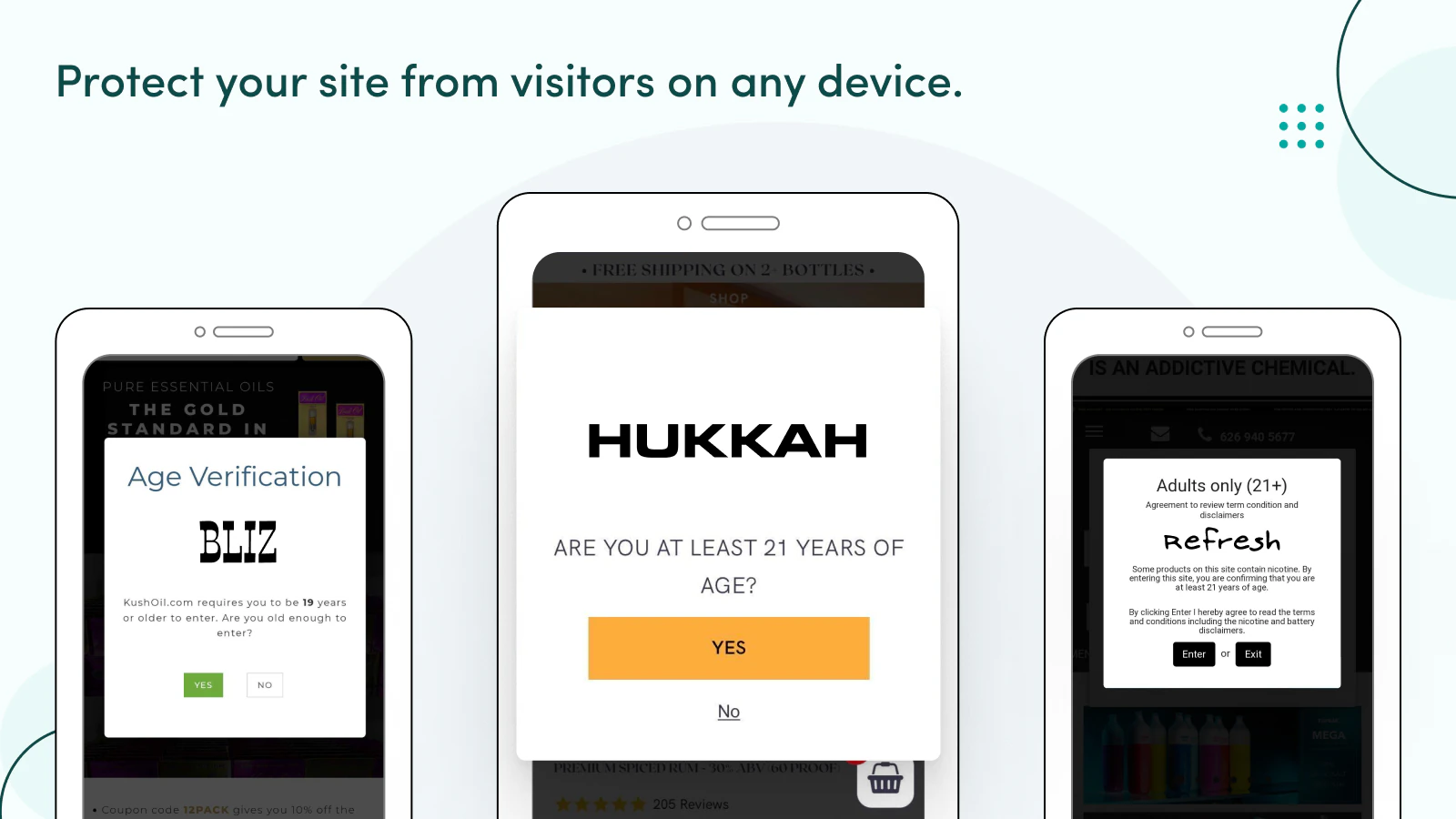 A pop-up that asks website visitors if they are 21 years or older, with yes/no buttons below