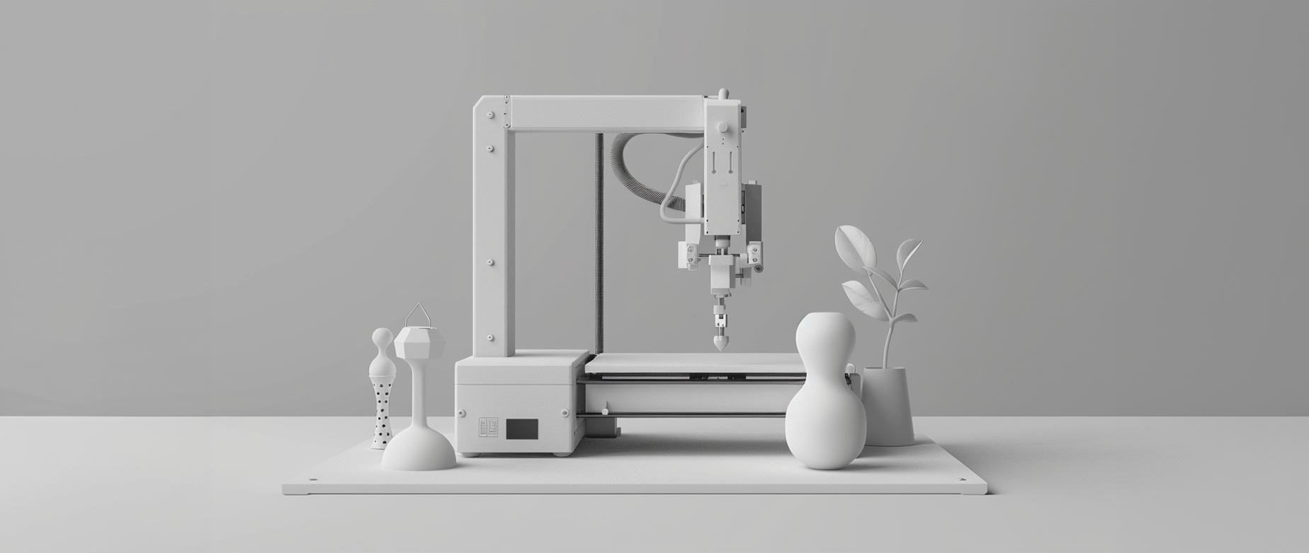 A white 3D printer on a light grey background.