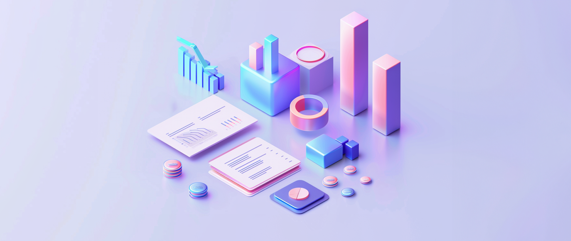 An arrangement of colorful 3D graphs and marketing analytics.