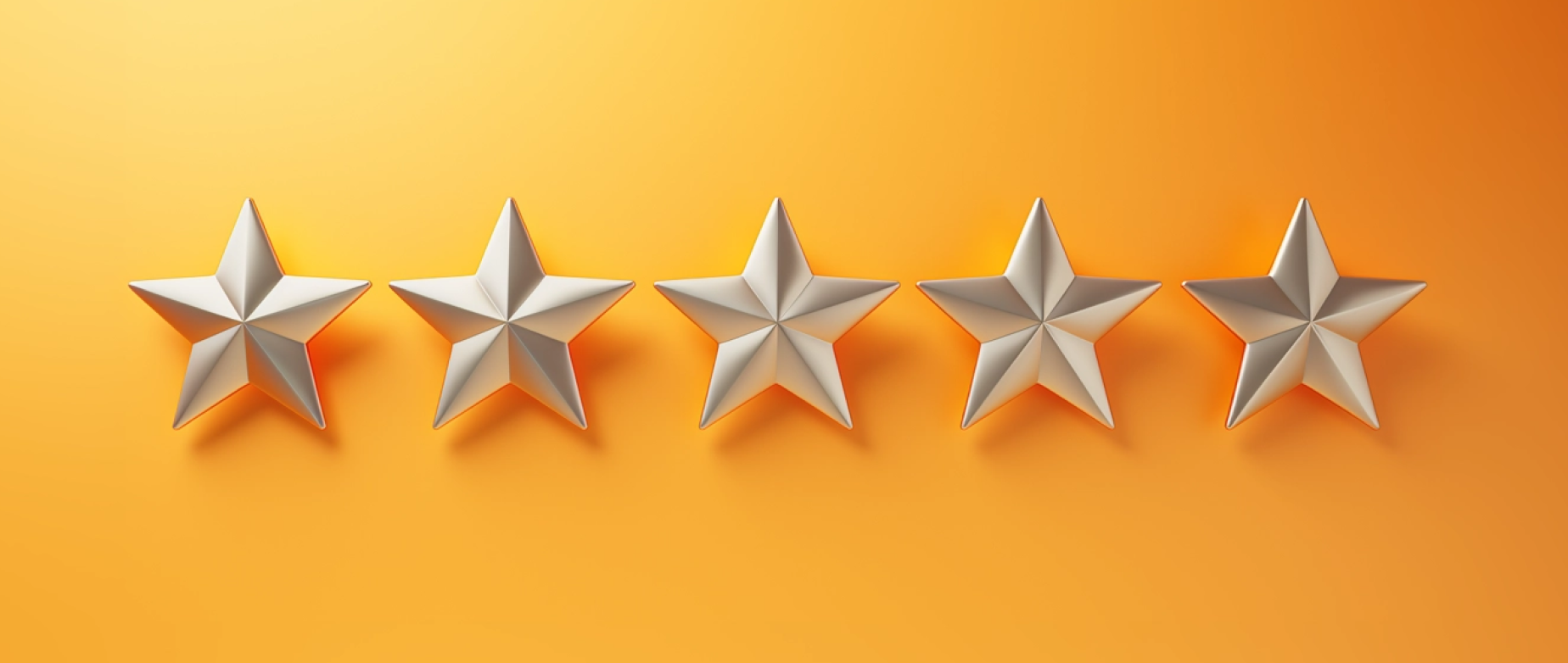 Five silver stars on an orange background.