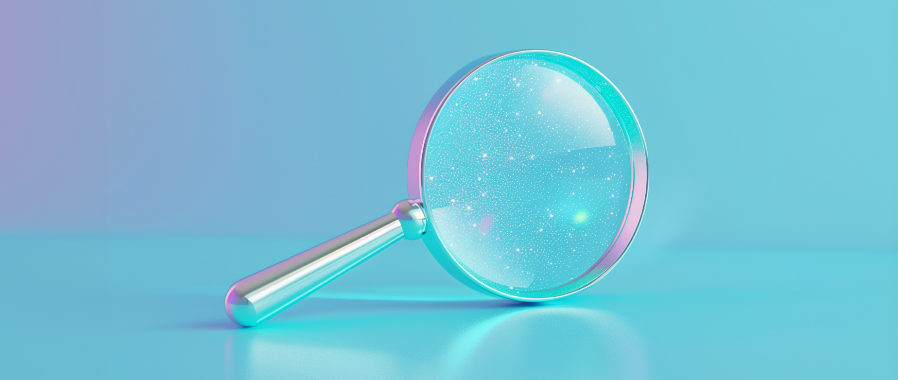 A silver magnifying glass on a blue background.