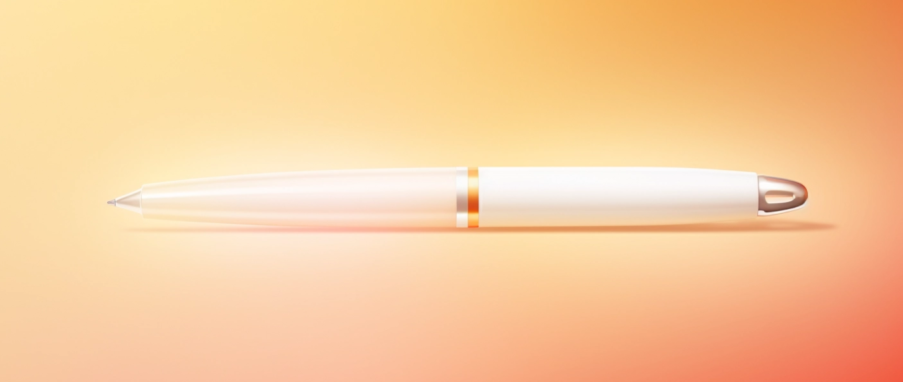 A white pen laying on an orange background.