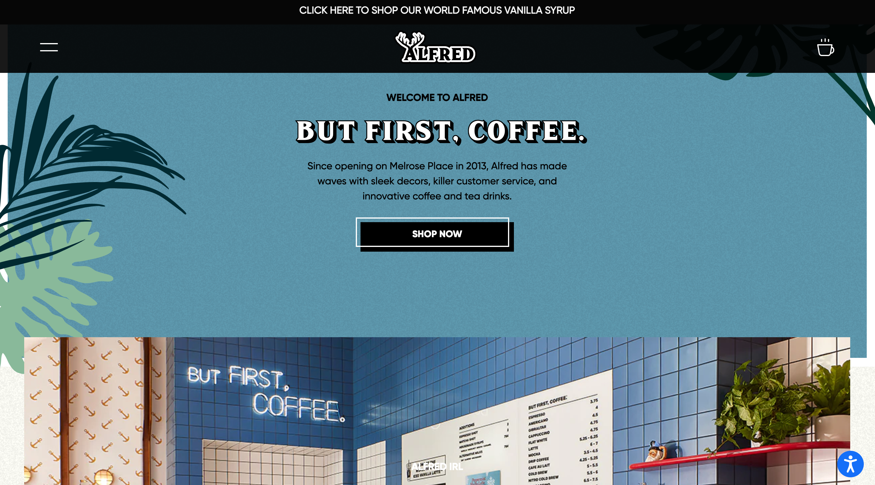 Ecommerce homepage for coffee brand Alfred